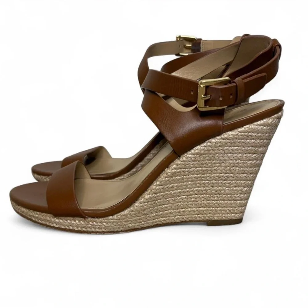 Michael Kors Brown Tan Espadrille Wedge Sandals Women’s 9 Strappy Heels